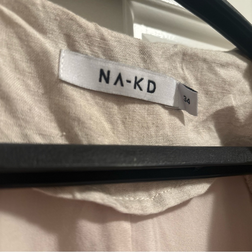 NA-KD BUTTONED LINEN DRESS V-NECK PUFF SLEEVES SAND SIZE SMALL - Picture 8 of 13